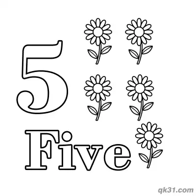 Free printable Number 5 Five Cute Daisies Counting Coloring Page coloring page