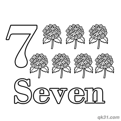 Free printable Number 7 Seven Lovely Hydrangeas Counting Coloring Page coloring page