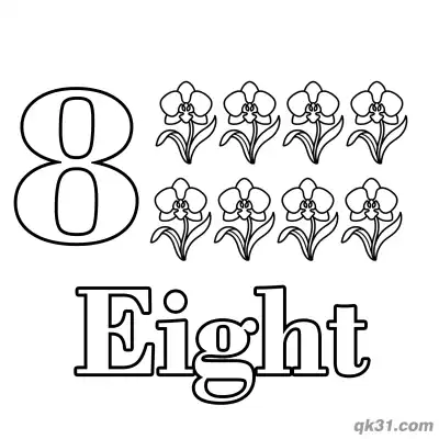 Free printable Number 8 Eight Elegant Orchids Counting Coloring Page coloring page