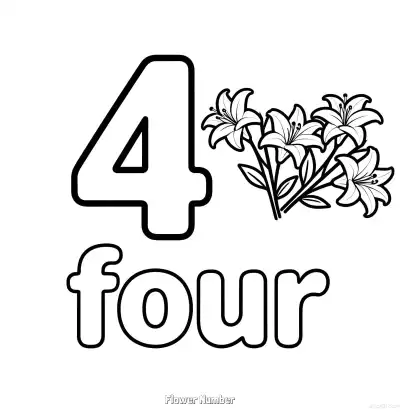 Free printable Flower Number 4  Coloring Page - Free Printable Numbers Coloring Page PDFS Coloring Sheets coloring page