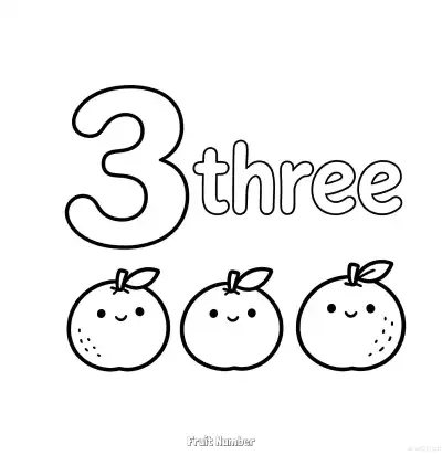 Free printable Fruit Number 3  Coloring Page - Free Printable Numbers Coloring Page PDFS Coloring Sheets coloring page