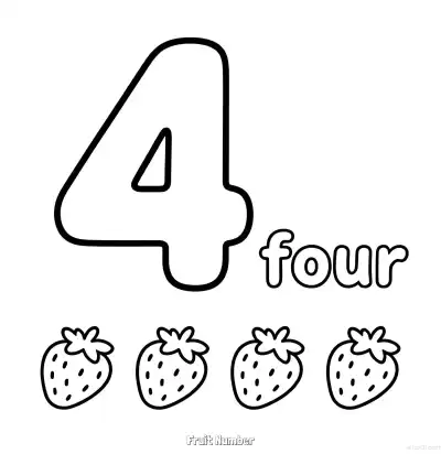 Free printable Fruit Number 4  Coloring Page - Free Printable Numbers Coloring Page PDFS Coloring Sheets coloring page