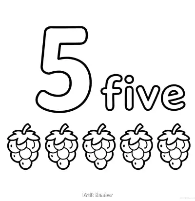 Free printable Fruit Number 5  Coloring Page - Free Printable Numbers Coloring Page PDFS Coloring Sheets coloring page