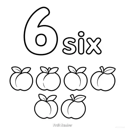 Free printable Fruit Number 6  Coloring Page - Free Printable Numbers Coloring Page PDFS Coloring Sheets coloring page