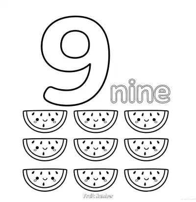 Free printable Fruit Number 9  Coloring Page - Free Printable Numbers Coloring Page PDFS Coloring Sheets coloring page
