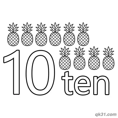 Number 10 Ten Spiky Pineapples Counting Coloring Page