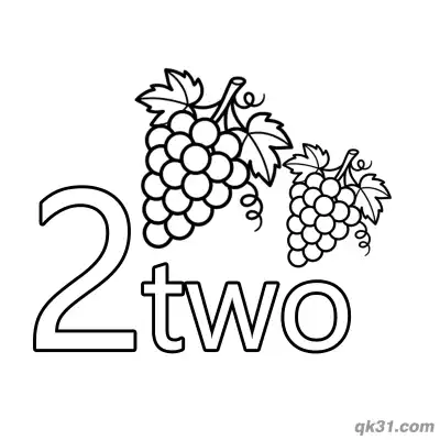 Number 2 Two Bunches of Grapes Counting Coloring Page