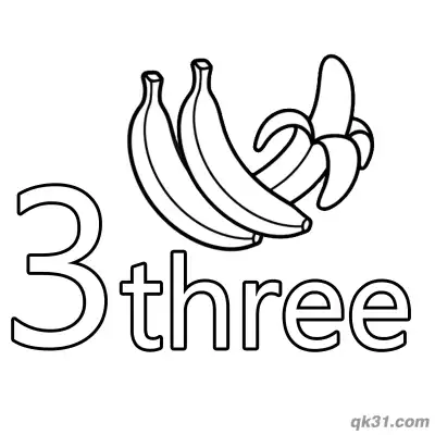 Number 3 Three Yellow Bananas Counting Coloring Page