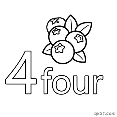 Number 4 Four Fresh Blueberries Counting Coloring Page