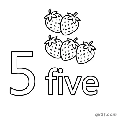 Number 5 Five Red Strawberries Counting Coloring Page