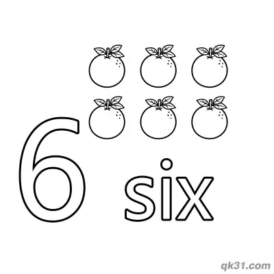 Number 6 Six Sweet Oranges Counting Coloring Page