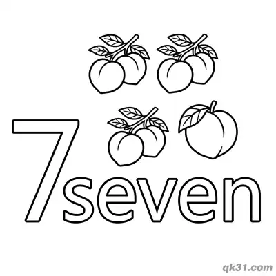 Number 7 Seven Fuzzy Peaches Counting Coloring Page