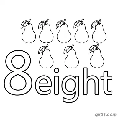 Number 8 Eight Green Pears Counting Coloring Page