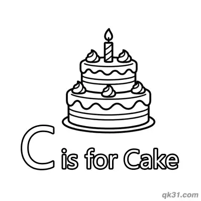 Free printable Letter C is for Birthday Cake Coloring Page Sweet Dessert Activity Sheet coloring page