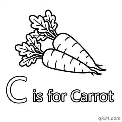 Free printable Letter C is for Carrot Coloring Page Healthy Vegetable Learning Activity coloring page
