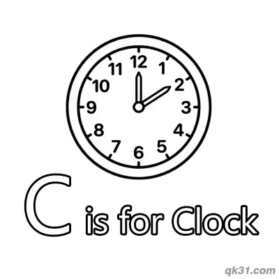 Free printable Letter C is for Clock Coloring Page Telling Time Worksheet for Preschool coloring page