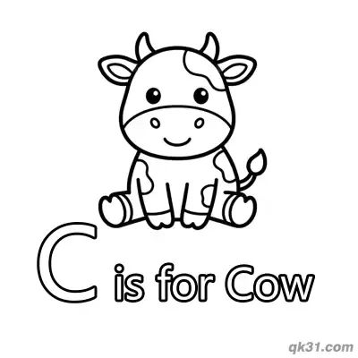 Free printable Letter C is for Cow Coloring Page Cute Farm Animal Drawing Pdf coloring page