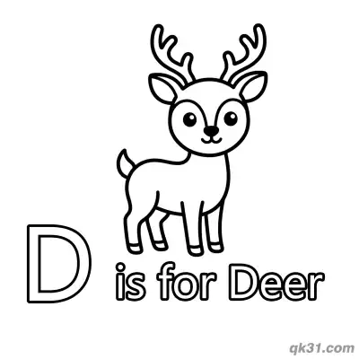 Letter D is for Deer Coloring Page Cute Woodland Animal Printable for Kids