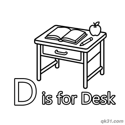 Letter D is for Desk Coloring Page School Supplies Worksheet for Preschool