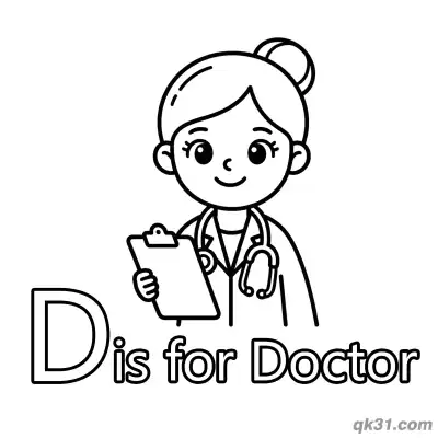 Letter D is for Doctor Coloring Page Community Helper Worksheet for Kindergarten