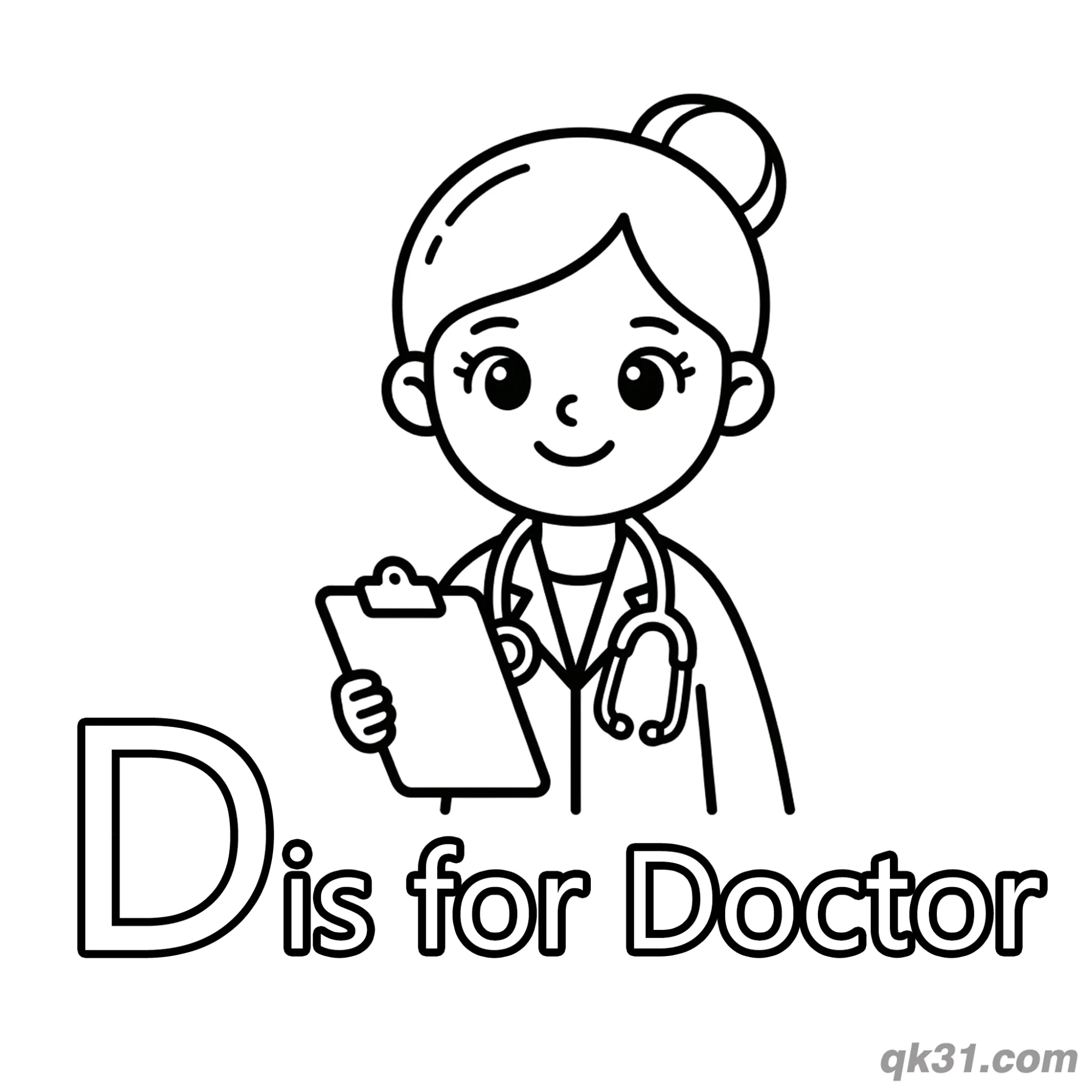 Letter D is for Doctor Coloring Page Community Helper Worksheet for Kindergarten – Free Printable Coloring Page for Kids and Adults
