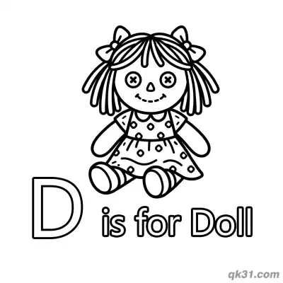 Letter D is for Doll Coloring Page Toy and Playtime Worksheet for Kids