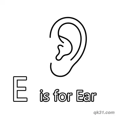 Letter E is for Ear Coloring Page Human Body Parts Worksheet for Toddlers