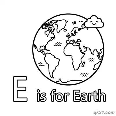 Letter E is for Earth Coloring Page Planet Conservation Activity Sheet
