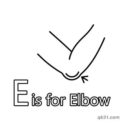Letter E is for Elbow Coloring Page Anatomy Educational Activity for Kids