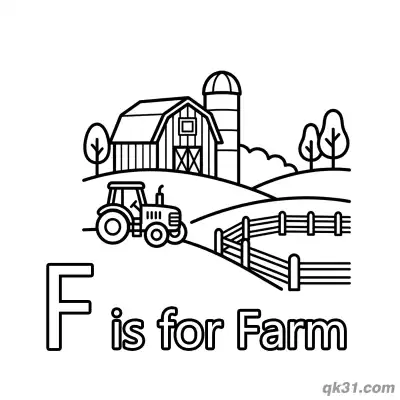 Free printable Letter F is for Farm Coloring Page Countryside Scenery Printable coloring page