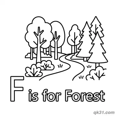 Free printable Letter F is for Forest Coloring Page Nature Landscape Printable coloring page