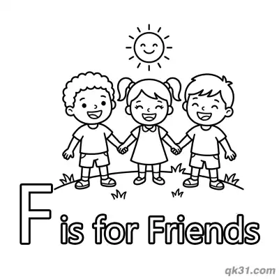 Free printable Letter F is for Friends Coloring Page Social Skills Activity for Kids coloring page