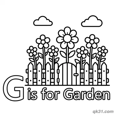 Letter G is for Garden Coloring Page Nature Landscape Printable for Kids