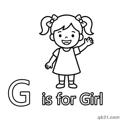 Letter G is for Girl Coloring Page Cute Character Worksheet for Toddlers