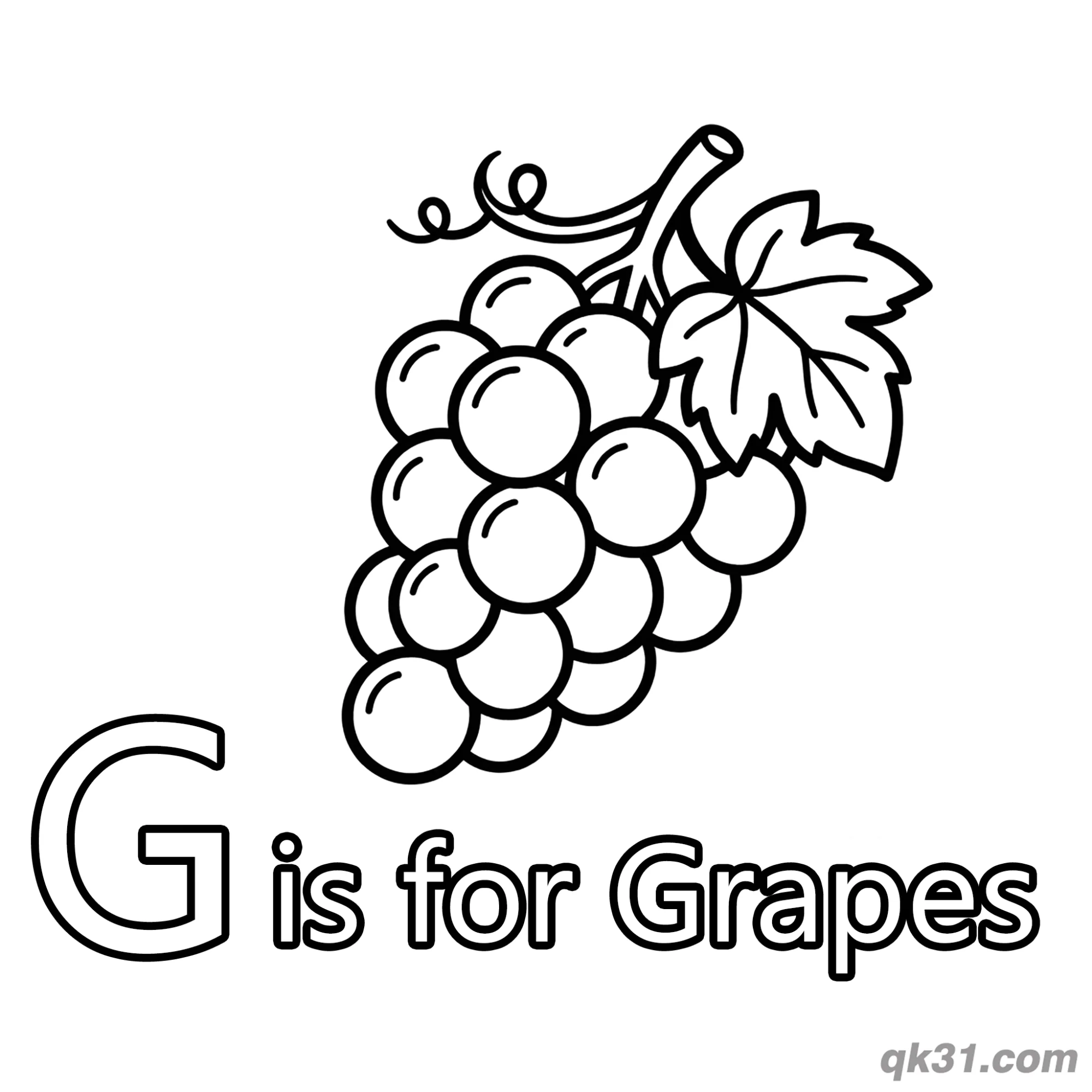 Letter G is for Grapes Coloring Page Healthy Fruit Printable Pdf for Toddlers – Free Printable Coloring Page for Kids and Adults
