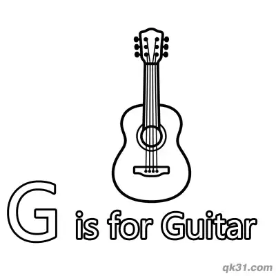 Free printable Letter G is for Guitar Coloring Page Musical Instrument Activity Sheet for Preschool coloring page
