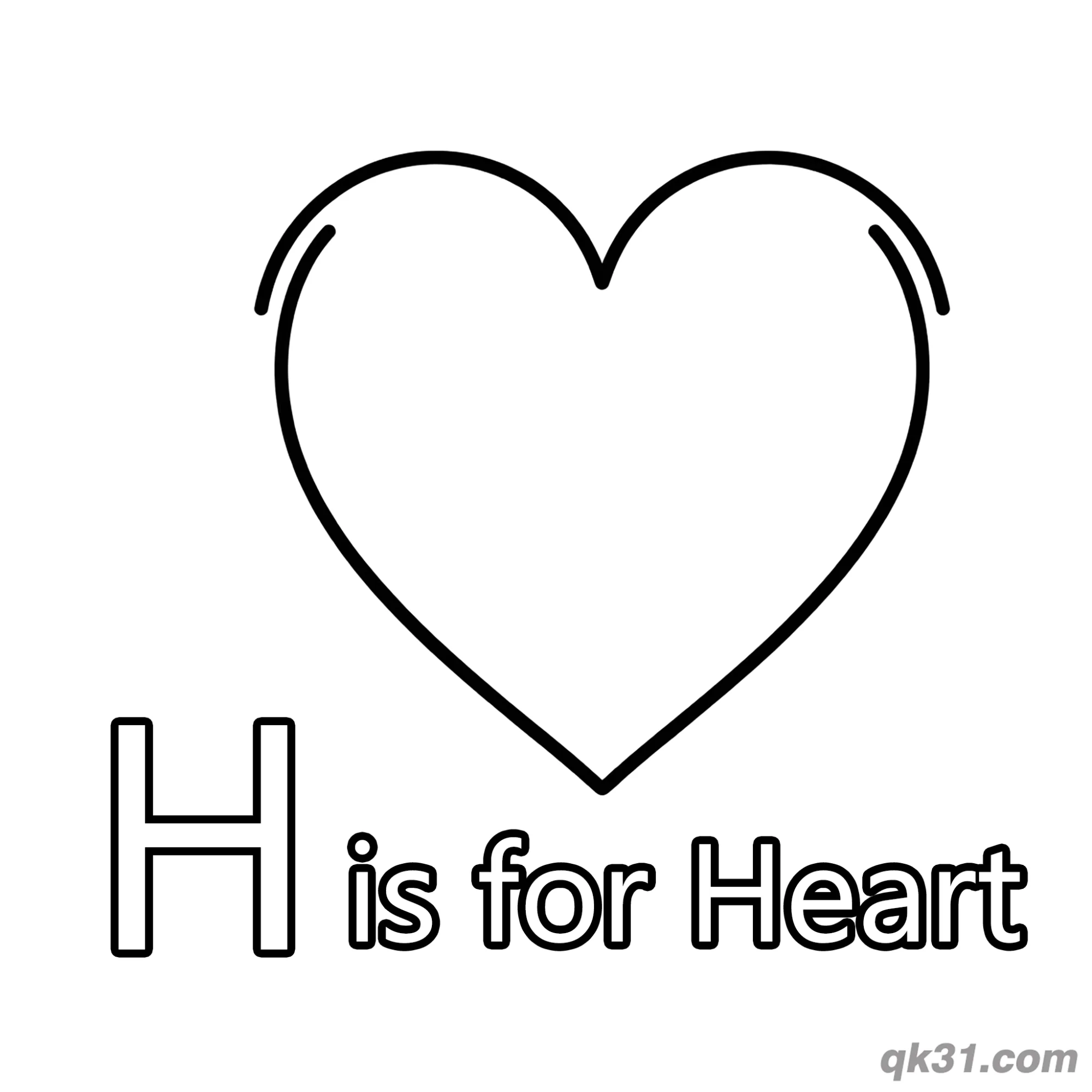 Letter H Is For Heart Coloring Page Valentines Day Activity Sheet – Free Printable Coloring Page for Kids and Adults