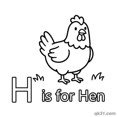 Free printable Letter H Is For Hen Coloring Page Farm Animal Printable For Kindergarten coloring page