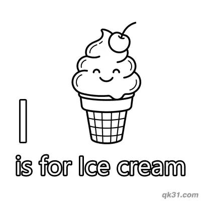 Letter I is for Ice Cream Coloring Page Sweet Dessert Printable for Kids