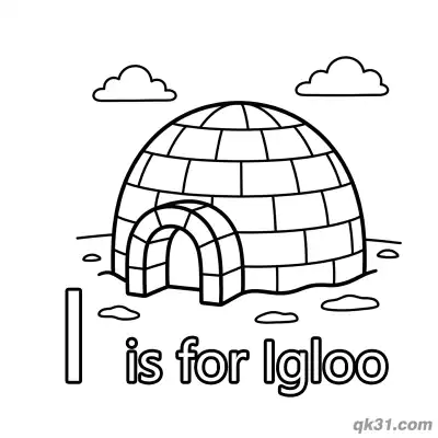 Letter I is for Igloo Coloring Page Winter Arctic Activity Sheet