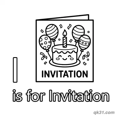 Letter I is for Invitation Coloring Page Birthday Party Printable for Kids