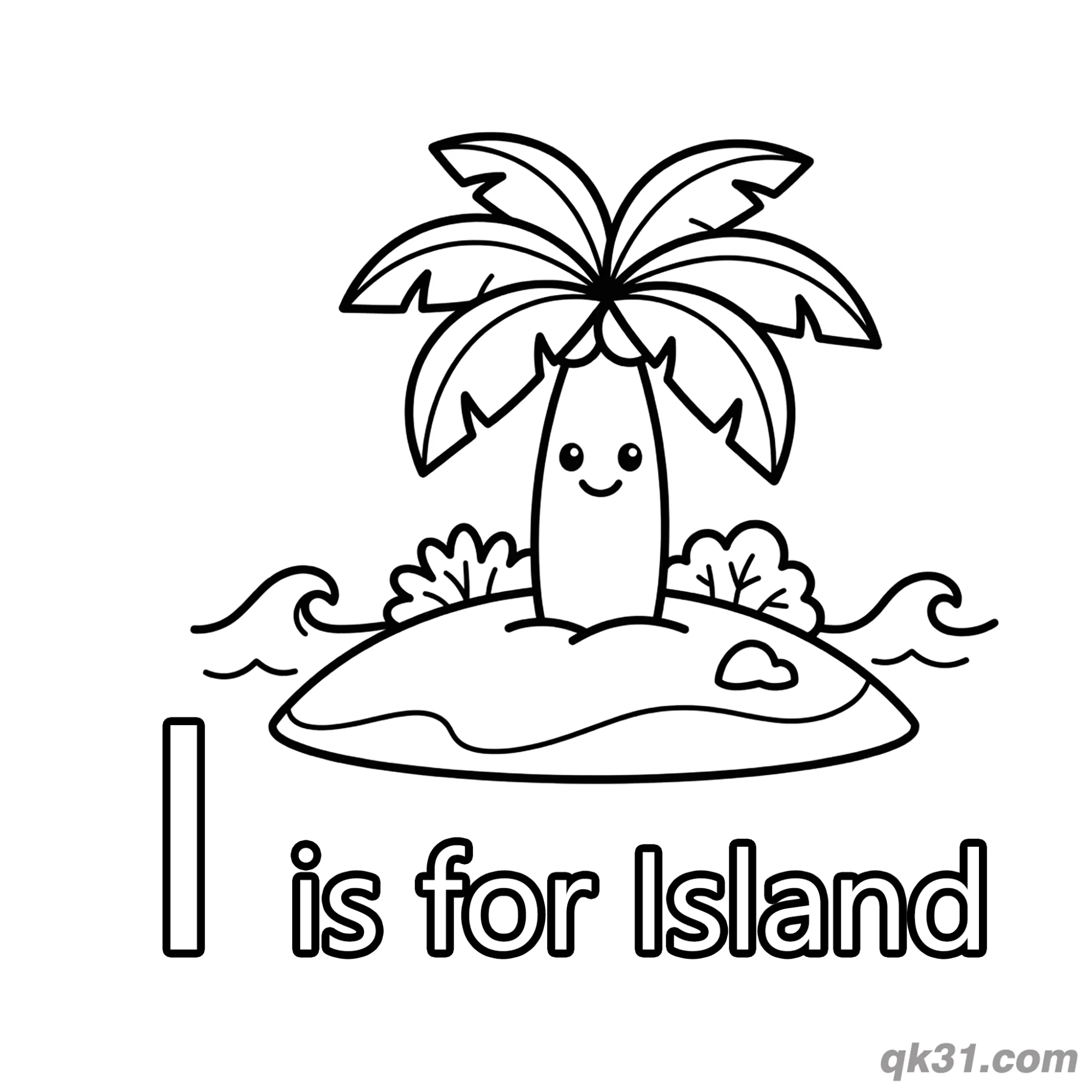 Letter I is for Island Coloring Page Summer Beach Landscape Activity – Free Printable Coloring Page for Kids and Adults