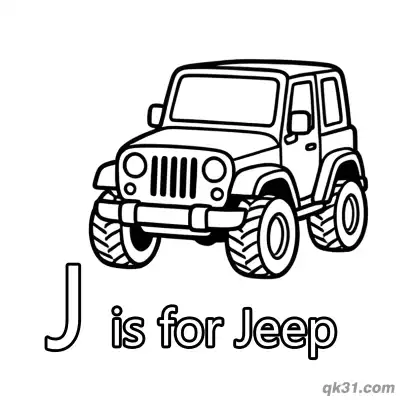 Free printable Letter J is for Jeep Coloring Page Off-Road Vehicle Worksheet for Kindergarten coloring page