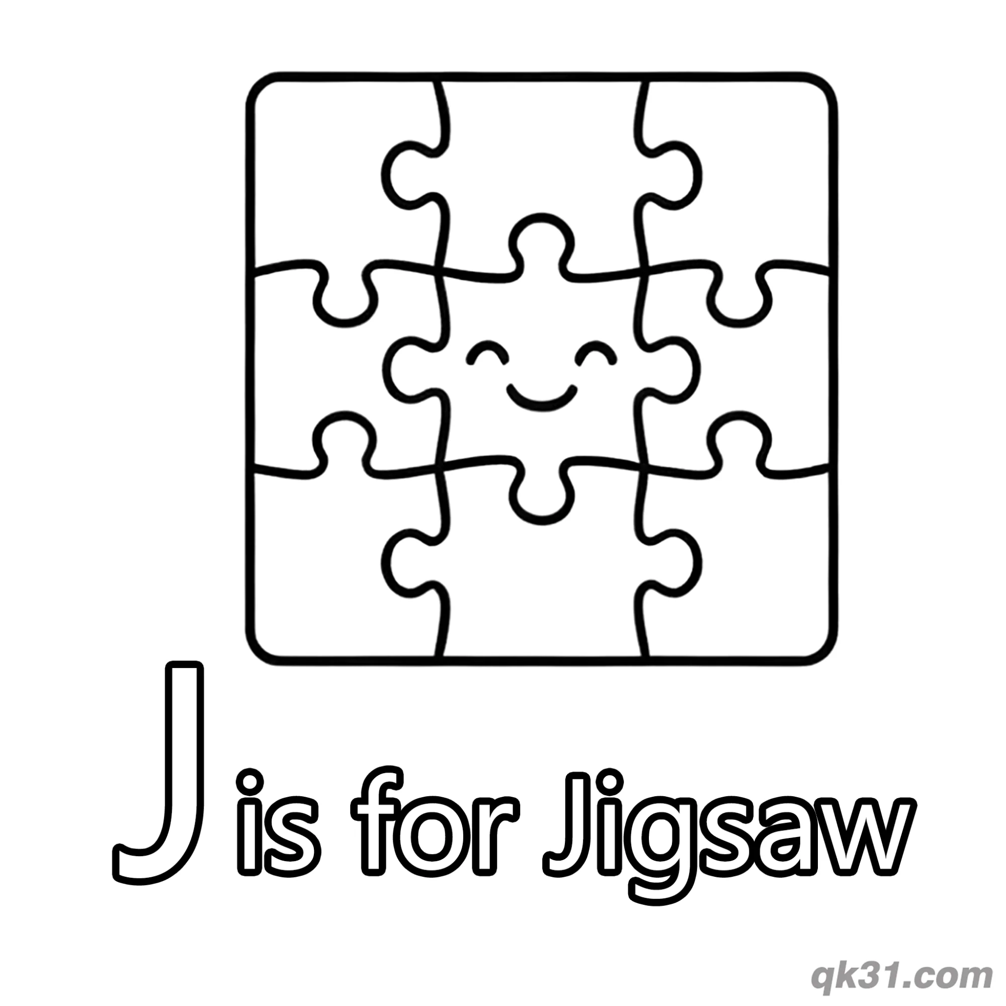 Letter J is for Jigsaw Coloring Page Puzzle Game Activity Sheet – Free Printable Coloring Page for Kids and Adults