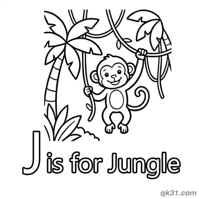Free printable Letter J is for Jungle Coloring Page Tropical Nature Scene Activity coloring page