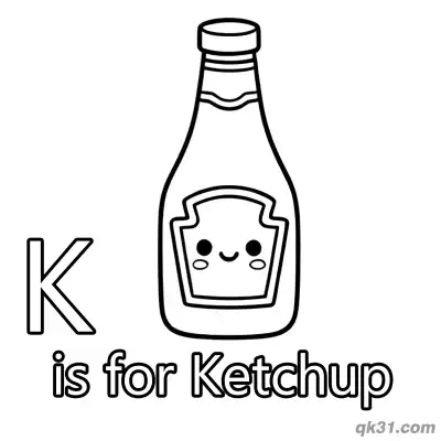 Letter K is for Ketchup Coloring Page American Condiment Printable for Kids