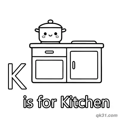 Letter K is for Kitchen Coloring Page Cute Home Cooking Activity Sheet