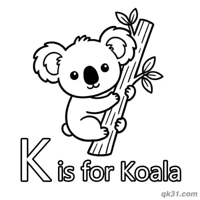 Free printable Letter K is for Koala Coloring Page Australian Tree Animal Activity Sheet coloring page