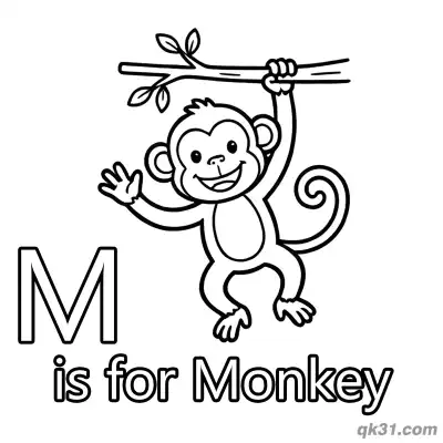 Letter M Is For Monkey Coloring Page Cute Hanging Animal Activity For Kindergarten