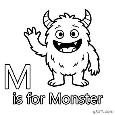 Letter M Is For Monster Coloring Page Friendly Creature Activity Sheet For Kids